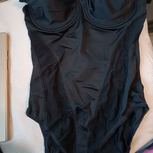 Satin bodysuit with side transparency new, size S-M, black