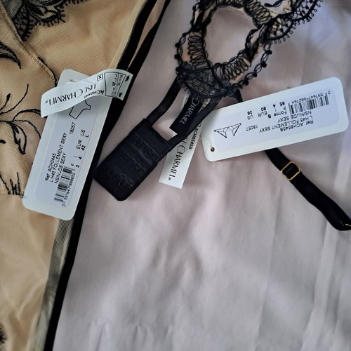Lise Charmel lingerie set new with Swarovski crystals, black and beige