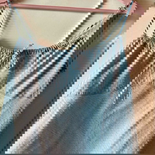 Jean φόρεμα Benetton μεταχειρισμένο με μπεζ δαντέλα, μέγεθος L