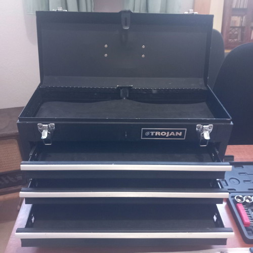 Metal toolbox with tools used
