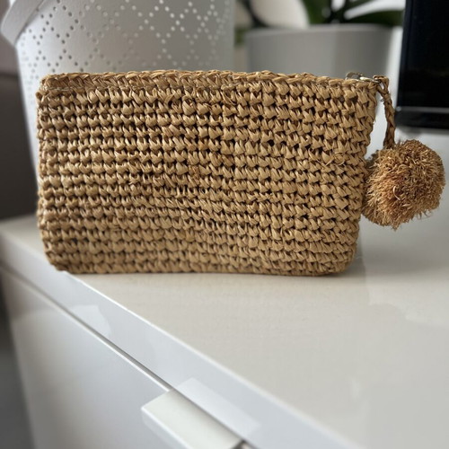 The White Company London Raffia Heart Pouch new, beige and blue