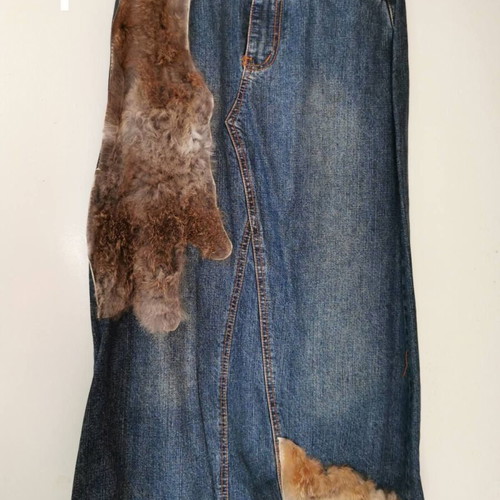Madoc Jeanswear long denim skirt with fur appliques