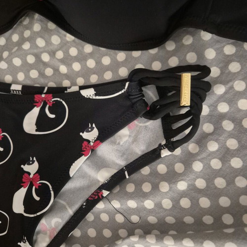 Swimsuit set new with cat print, size M, pink and black