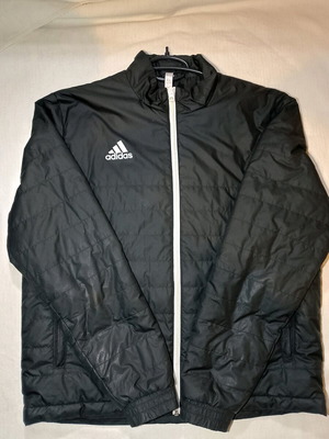 Adidas puffer jacket large like new, black with white details without hood
