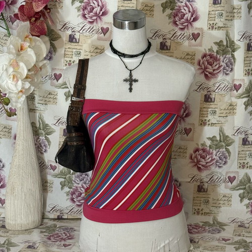 Y2K Candy Striped Strapless Top XS/S like new, pink pastel colors