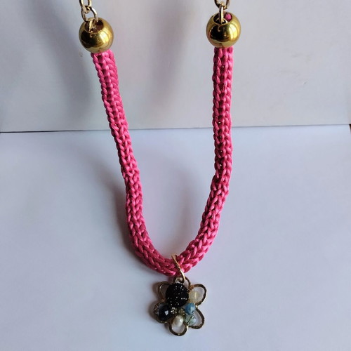Handmade Unique Long Necklace Fuchsia Gold