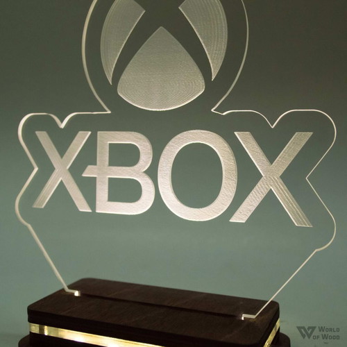 LED lamp "XBOX Logo" new with wooden base and plexiglass