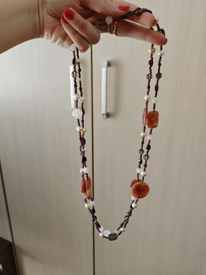 Brown Carnelian Beaded Long Necklace like new