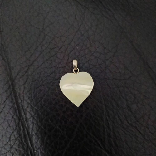 Three heart-shaped charms used, Swarovski crystal, mother of pearl, silver-plated