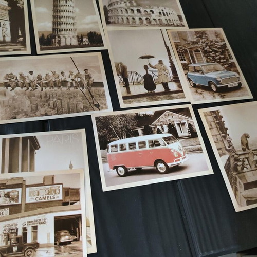 Collectible set of 32 vintage postcards with world landscapes and photos