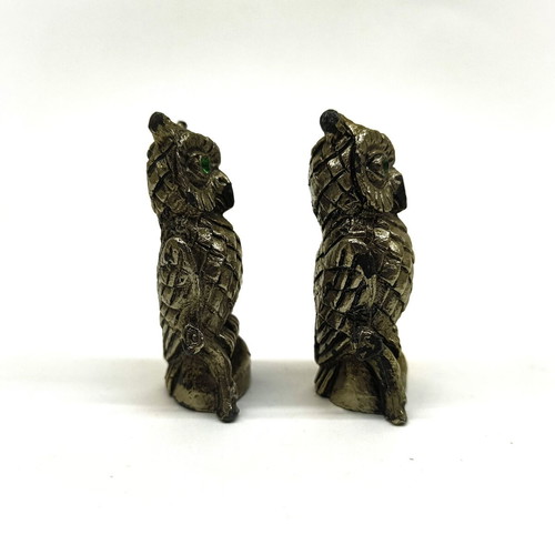 Set of 2 owl paperweights used, metal 5.5 cm
