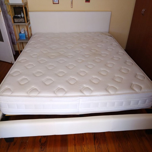 Double bed with white leather and Media Strom Premium mattress 150x200