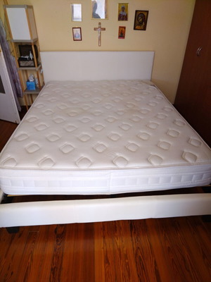 Double bed with white leather and Media Strom Premium mattress 150x200