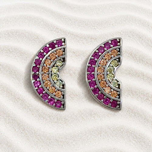 Handmade Gianniotika Earrings 925 Silver with Multicolor Zircon