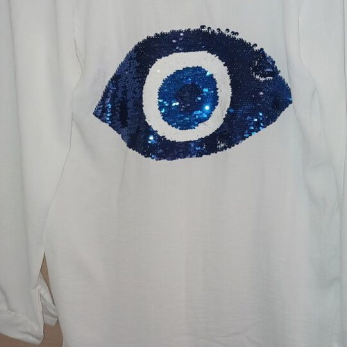 Shirt with sequins new, white, loose fabric, size L