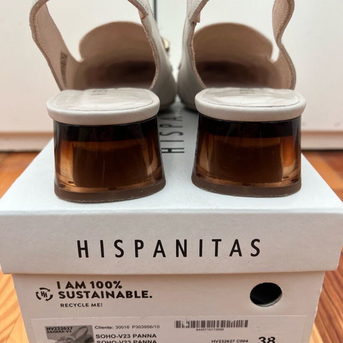 Hispanitas women's slingback shoes like new, ecru with gold buckle