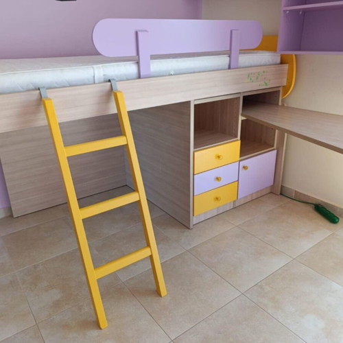 Bunk bed with mattress, desk and wall shelf used