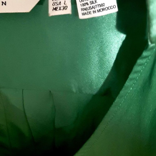 Zara silk satin blouse top, green, large