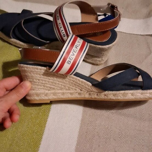 Beverly Hills Polo Club women's platform shoes new, blue with brown strap