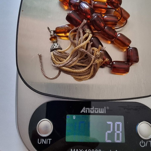 Amber mineral komboloi with certification, like new, 29 cm, 21 beads, 28 g