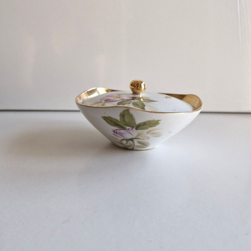 Porcelain vintage fondant dish with floral decoration used