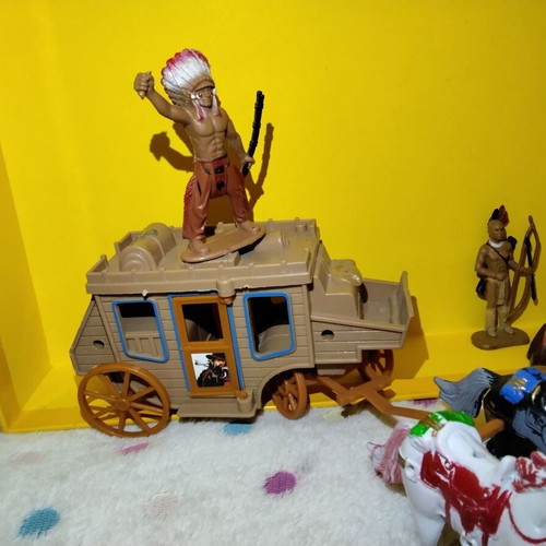 Wild West Cowboys and Indians figures with stagecoaches used