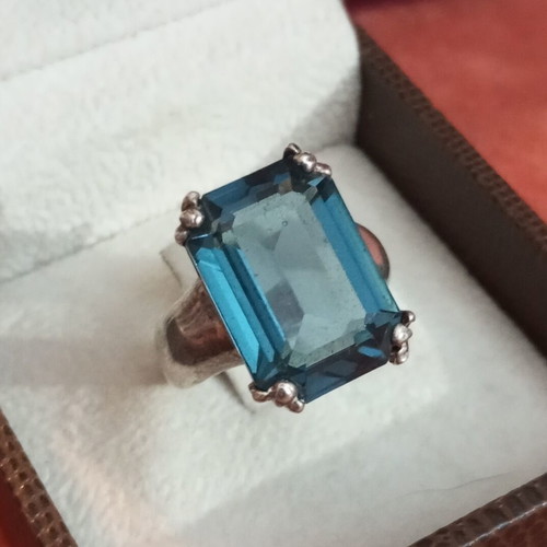 Silver ring 925 with blue zircon used, size 55