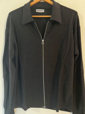 Issey Miyake Men wool knit cardigan with two-way zip, black and grey