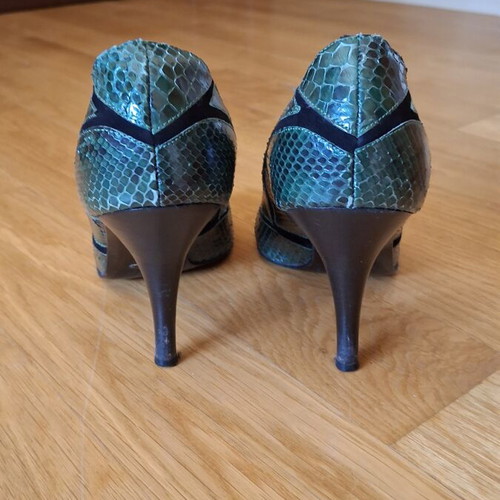 Pip Toe Kalogirou leather pumps used, black and dark green, size 39.5-40