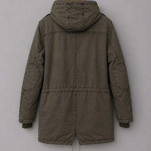 Solid men's parka jacket used, khaki, size Large