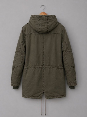 Solid men's parka jacket used, khaki, size Large