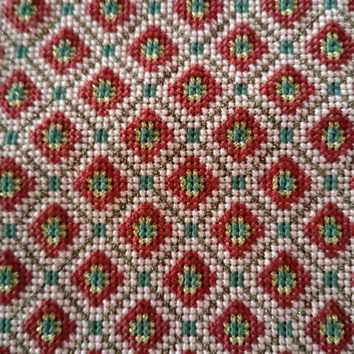 Handmade runner with cross-stitch embroidery 85x38 cm, dark gold trim