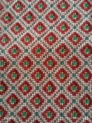 Handmade runner with cross-stitch embroidery 85x38 cm, dark gold trim