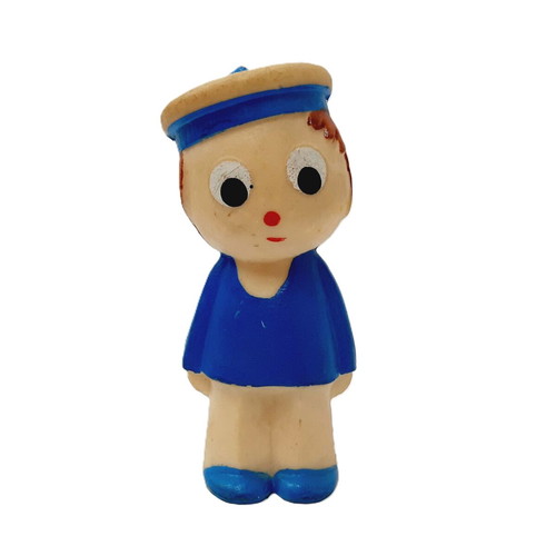 Vintage rubber figurine 70s cream blue 17×7.5 cm