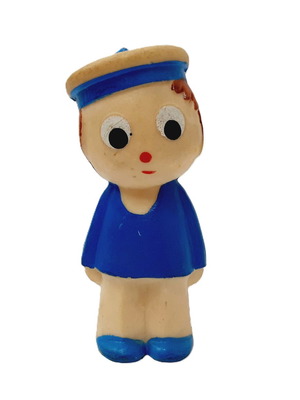 Vintage rubber figurine 70s cream blue 17×7.5 cm
