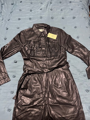 BSB one-piece new, size M, black eco leather jumpsuit with fringes