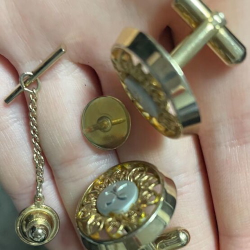 Anson vintage men's cufflinks and tie pin set gold 1970s like new