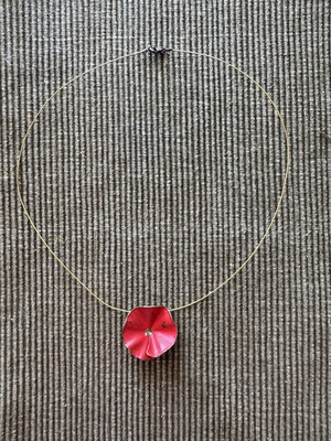 Handmade Red Flower Pendant Necklace like new, minimalist artisan jewelry