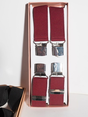 Men's Wide Suspenders Deep Red New With Used Black Gift