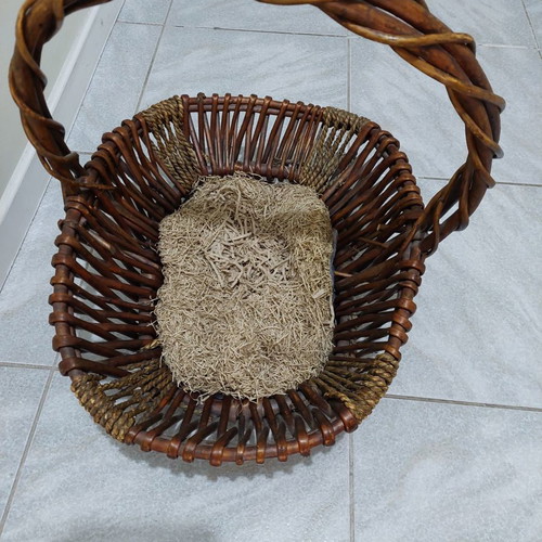 Wicker basket large used with handle brown