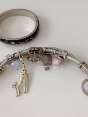 Set of 2 fashion bracelets, black enamel bangle and charm bracelet