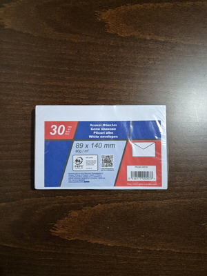 White envelopes new, pack of 30, 89x140mm with self-adhesive closure