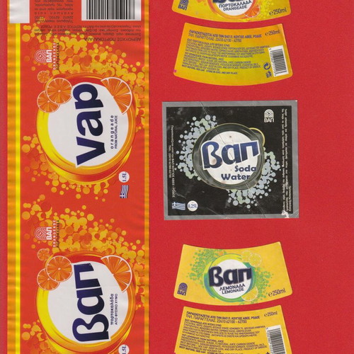 VAP soft drink labels and caps used, set of 13 pieces