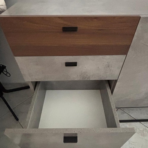 Living room furniture set cement grey with wood and black metal legs like new