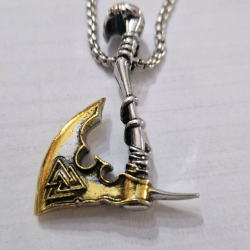 Axe necklace new men's with gold and silver chain