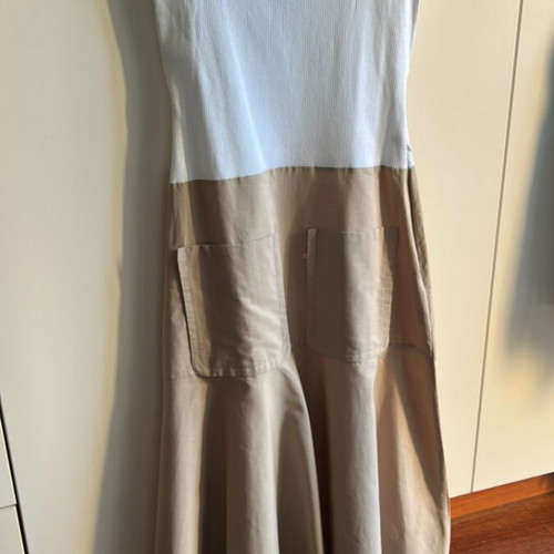 Midi dress Zara L beige and white with pockets new