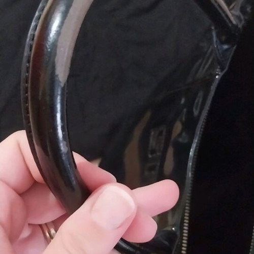 Sonia Rykiel vintage shoulder bag used, shiny faux leather black