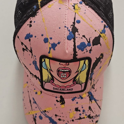Handmade painted hat Capslab custom design, new, black and pink