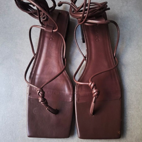 Mango Brown Leather Lace-Up Sandals, Size 38