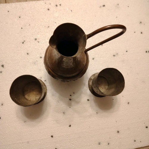 Antique Egyptian set restored, copper jug and bronze cups